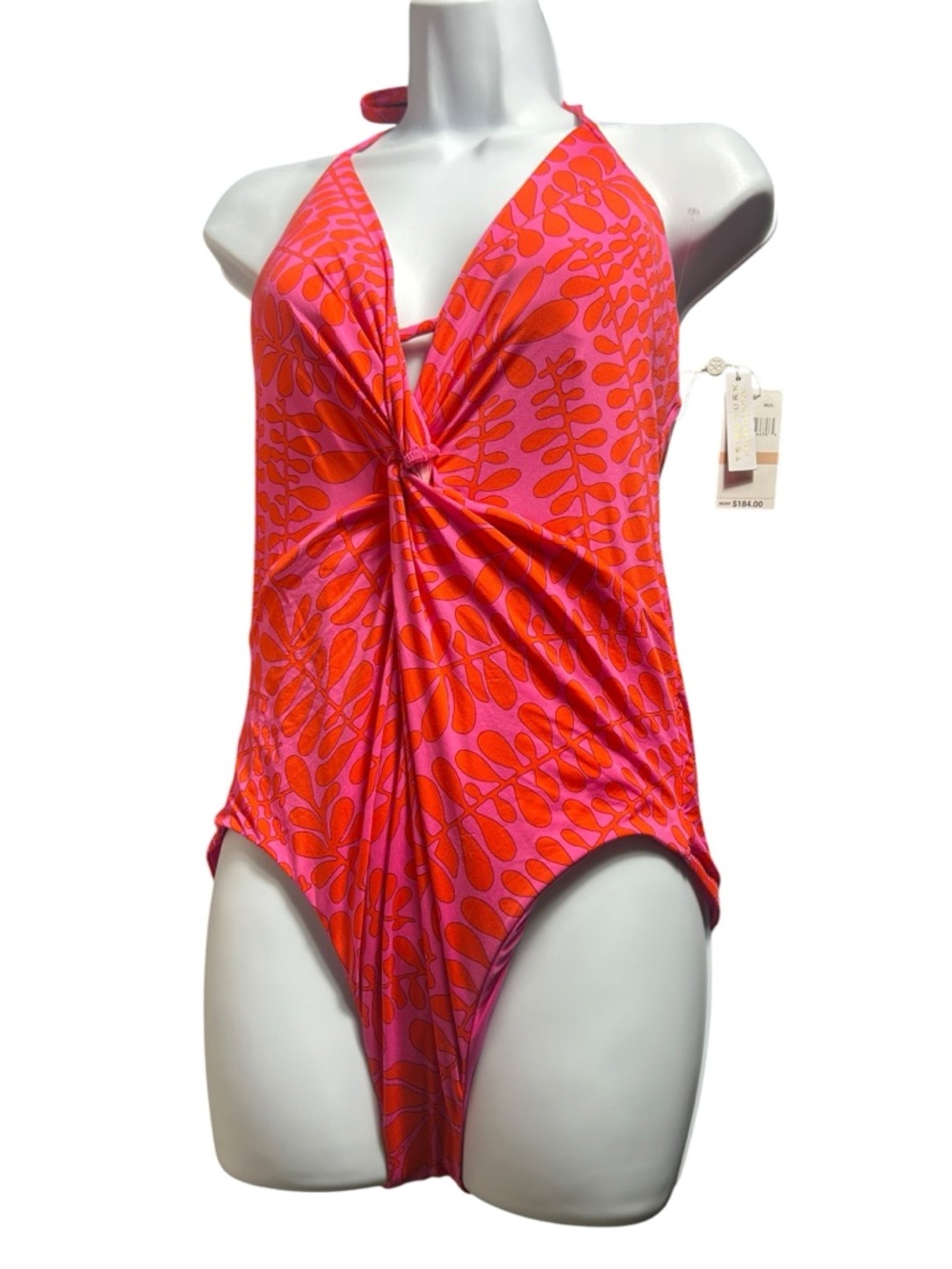 TRINA TURK pink orange Trellis plunge one piece swimsuit size 12 NWT - Picture 2 of 8
